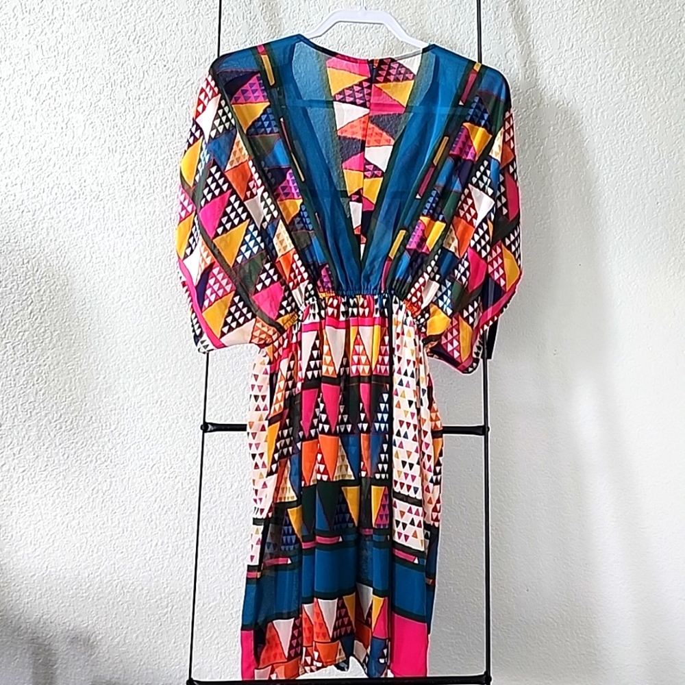 Anthropologie NWT Maeve Multicolor Geo-Printed Sheer Dress Size 6 - Picture 7 of 8